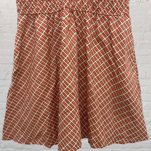 Banana Republic Factory Voile Mini Dress Size L Shirred Waist Orange Geo Print - Picture 13 of 16